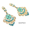 Blue Color Rhinestone Drop Long Earrings